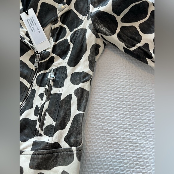 L’AGENCE BIKER MOTO JACKET 100% LEATHER IVORY / BLACK ANTIBES NWT - Picture 11 of 16